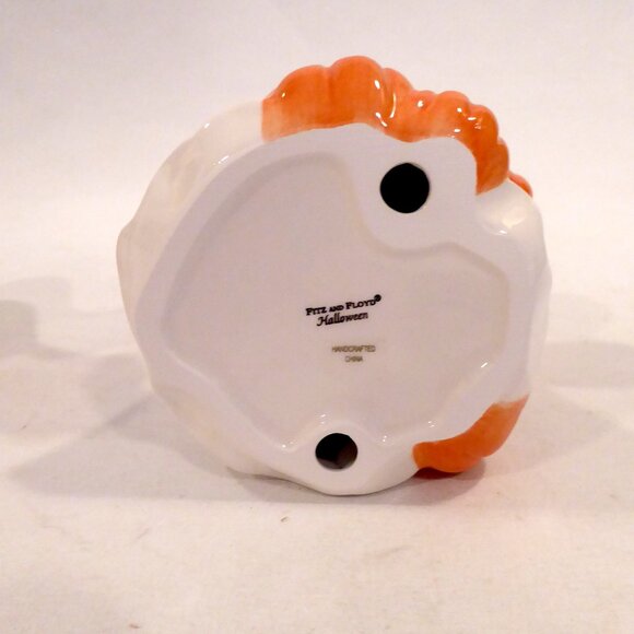 NEW 2004 FITZ & FLOYD HALLOWEEN CERAMIC SMILING GHOST TAPER CANDLE HOLDER SET - Picture 10 of 13